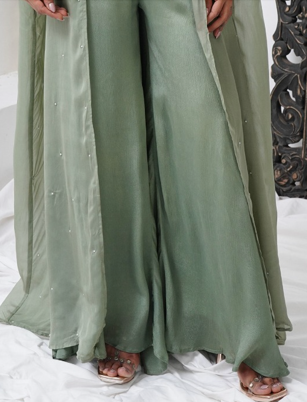 Matrut | Dewdrop Delight Green Palazzo Set