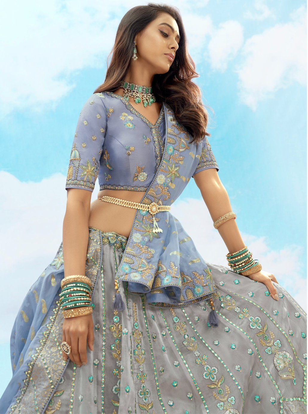 Matrut | Mithaas Blue-Grey Lehenga Set