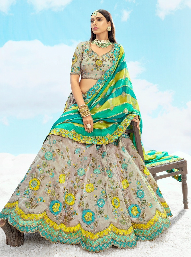 Matrut | Mithaas Grey Green Lehenga Set