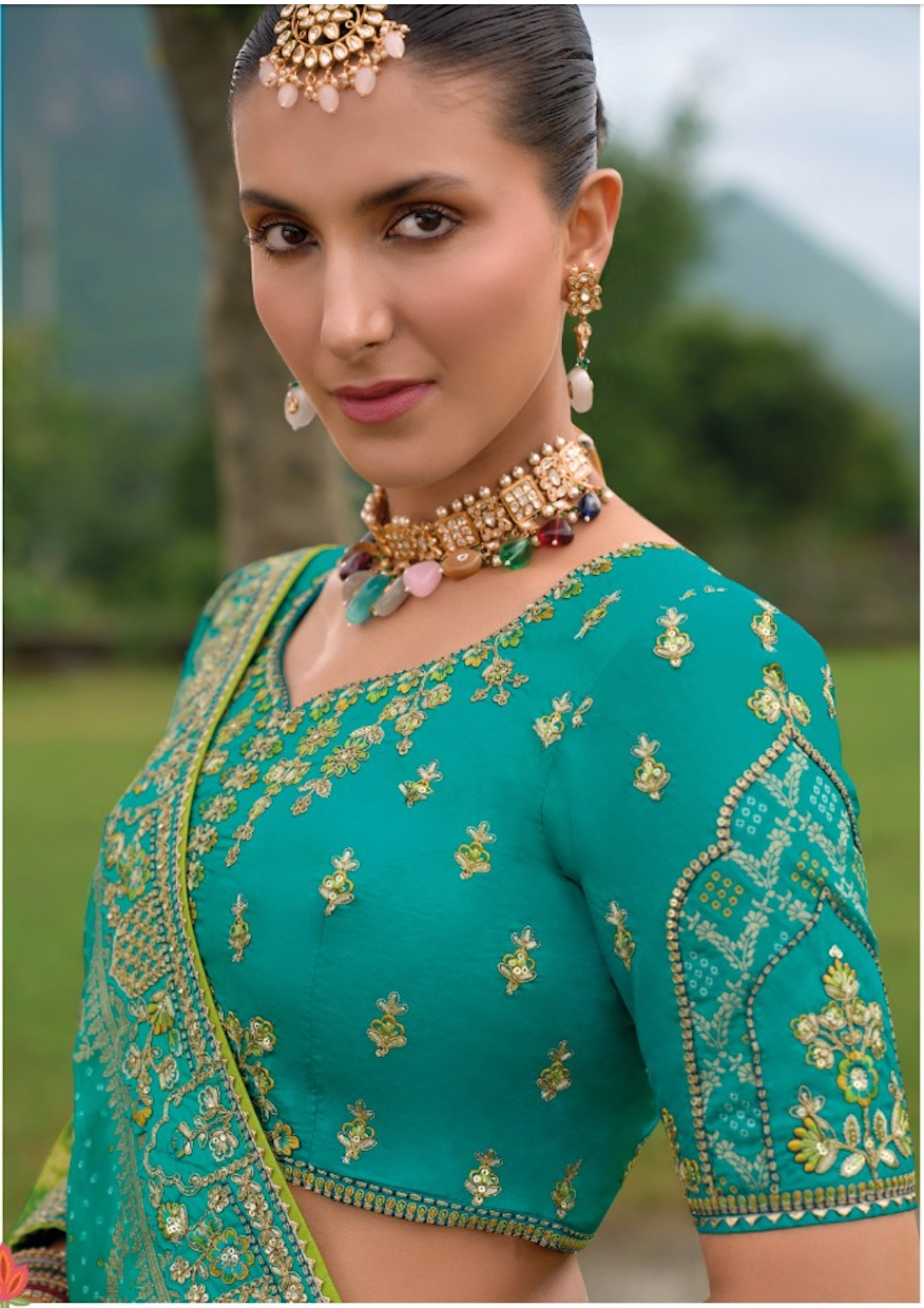 Matrut |  Vaani Blue Green Lehenga Set