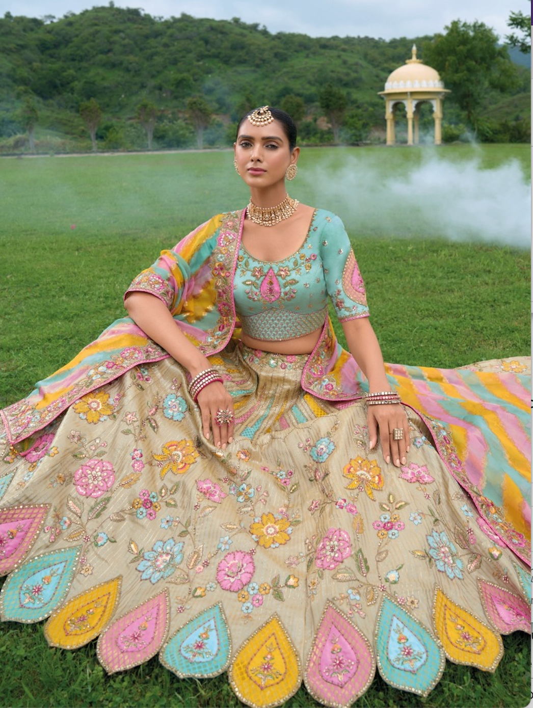 Matrut |  Ehsaas Blue Multi Color Lehenga Set