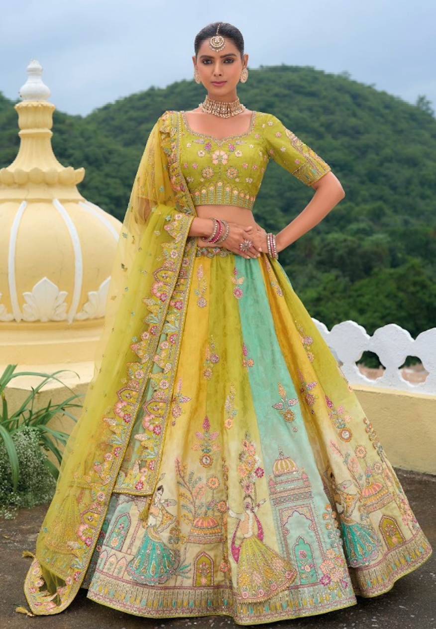 Matrut | Heritage Lime Green Lehenga Set