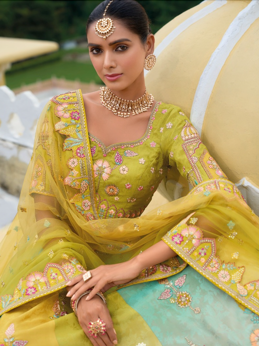 Matrut | Heritage Lime Green Lehenga Set