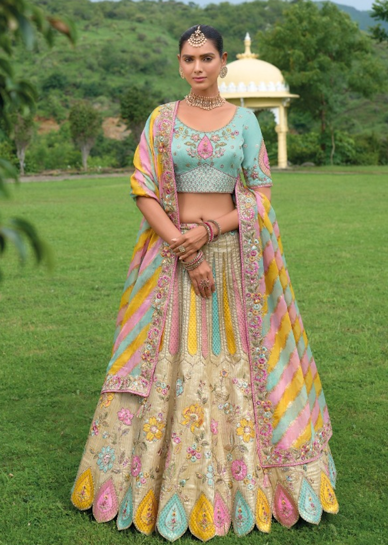 Matrut |  Ehsaas Blue Multi Color Lehenga Set