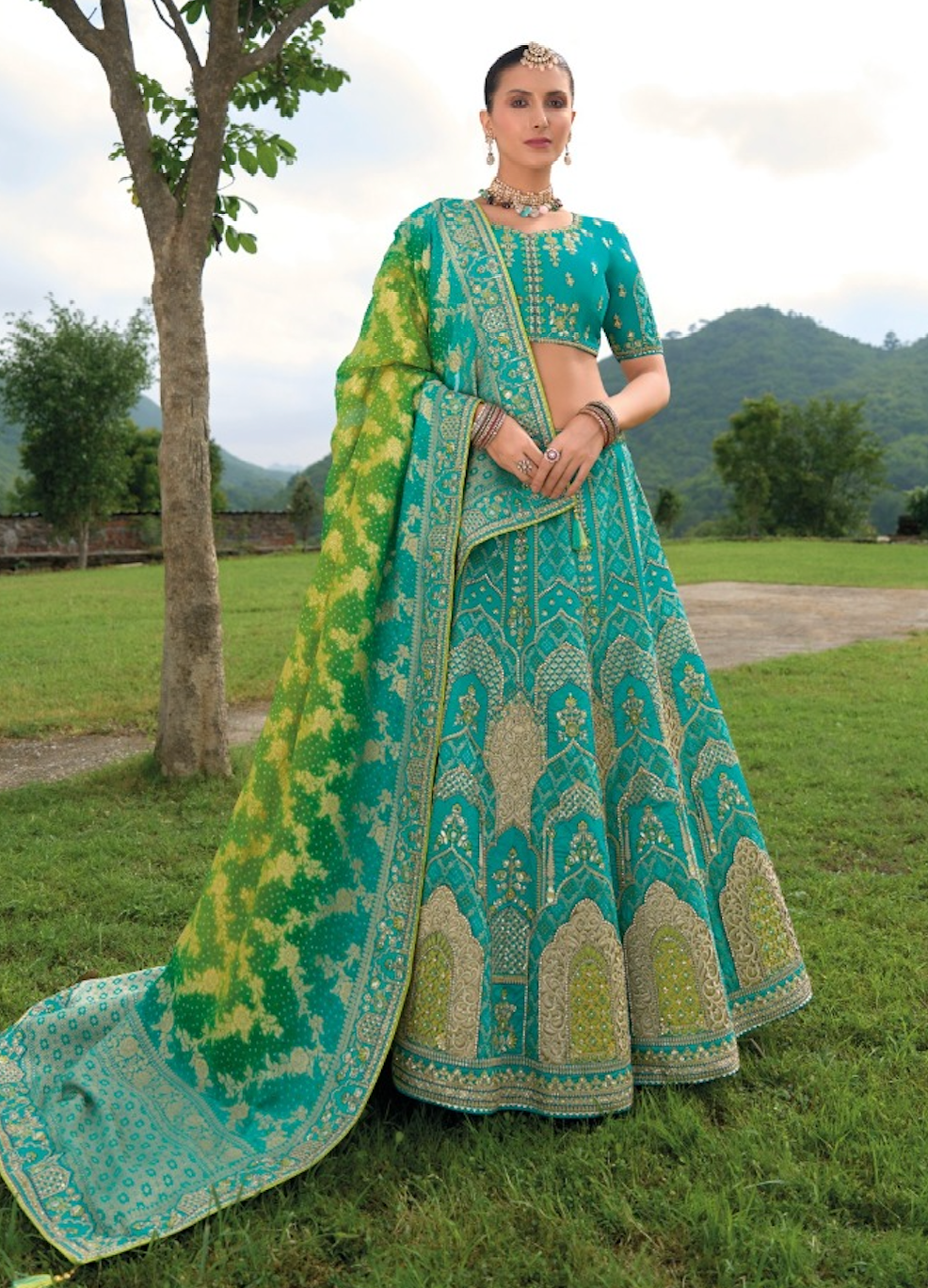 Matrut |  Vaani Blue Green Lehenga Set
