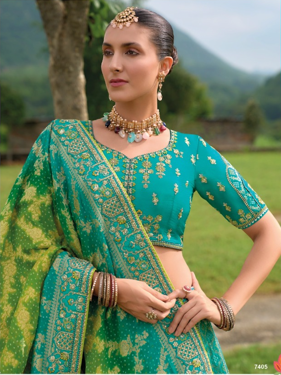 Matrut |  Vaani Blue Green Lehenga Set