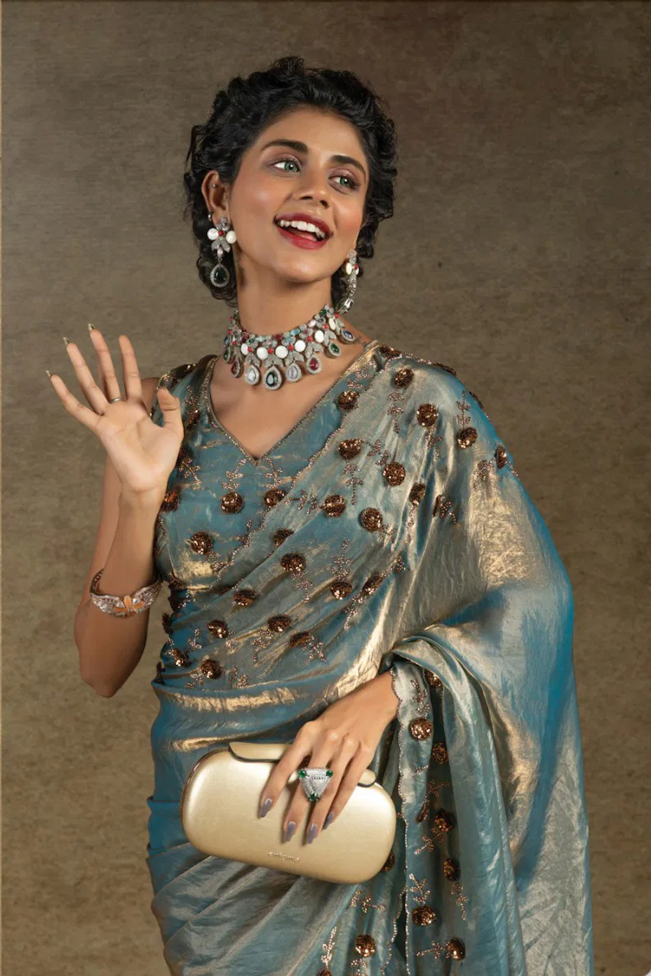 Matrut | Two Tone Metallic Blue Saree