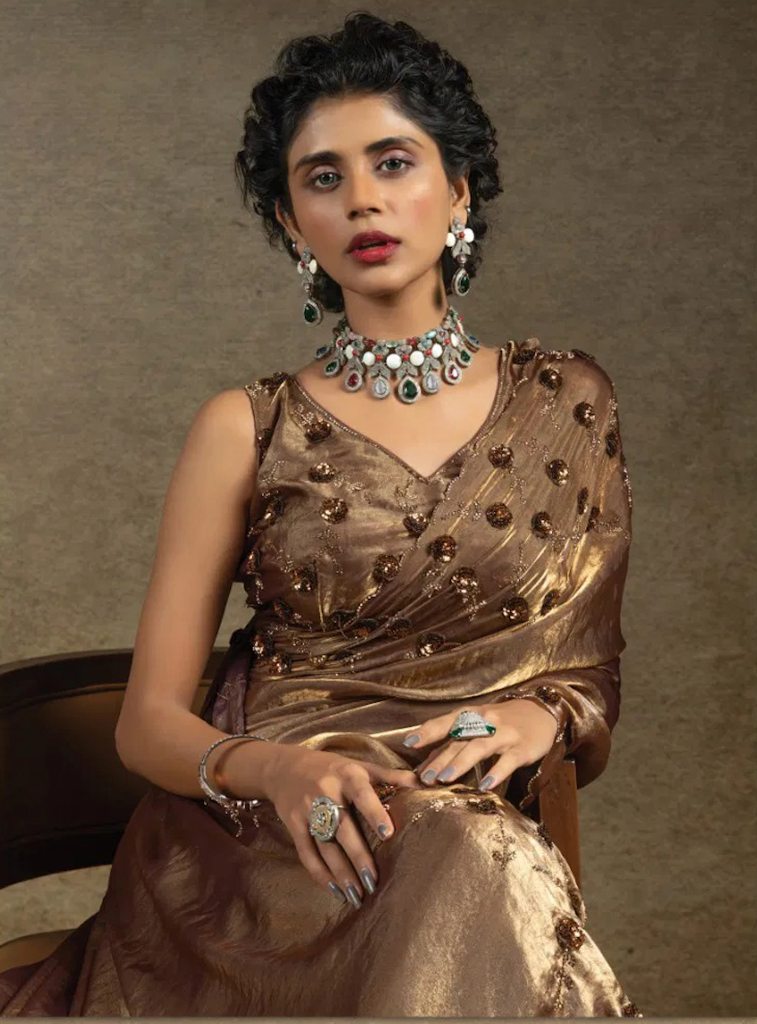 Matrut | Two Tone Metallic Champagne Gold Saree