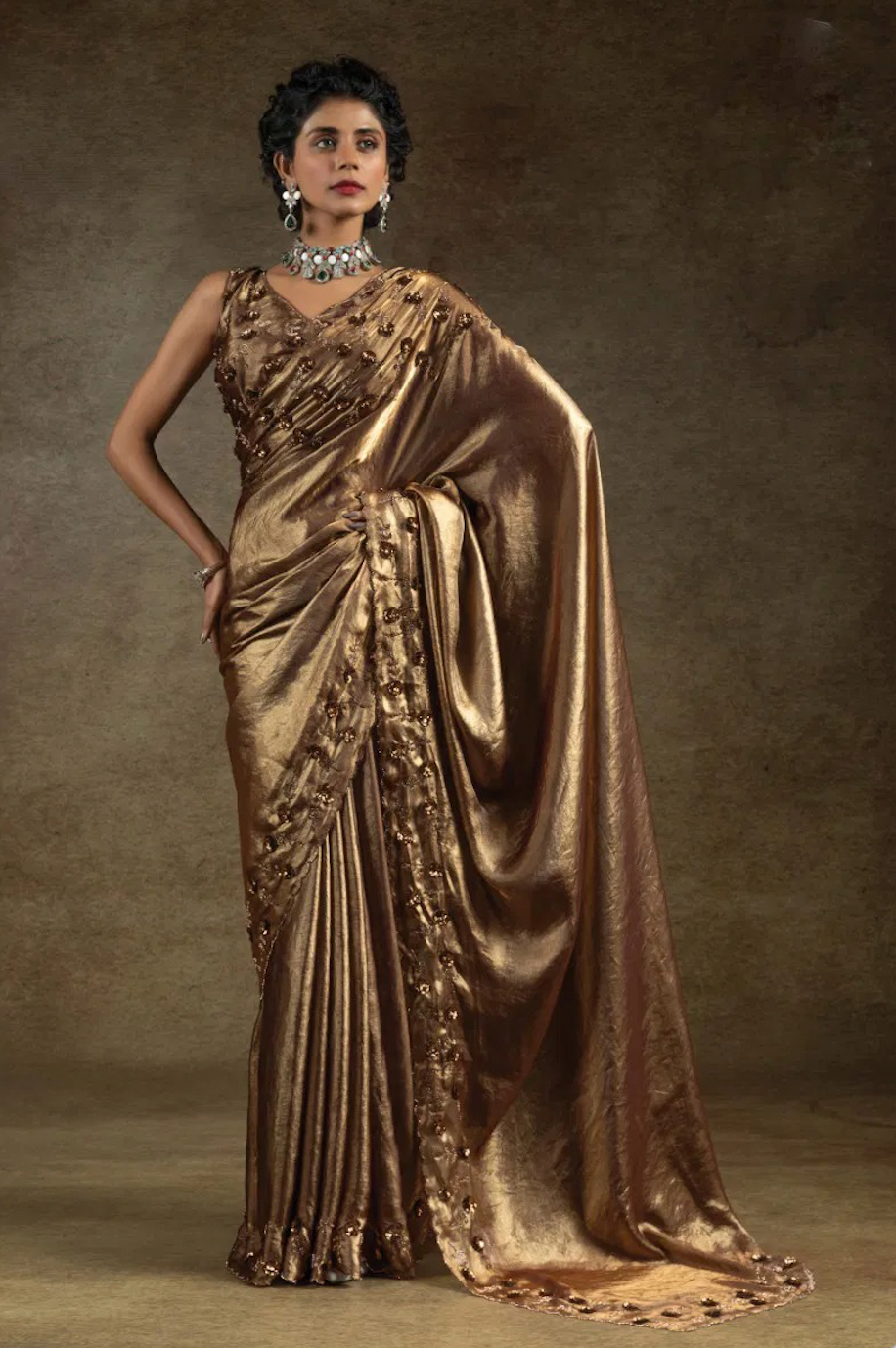 Matrut | Two Tone Metallic Champagne Gold Saree