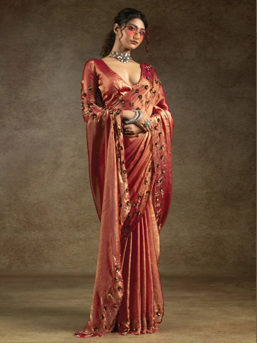 Matrut | Two Tone Metallic Orange Saree