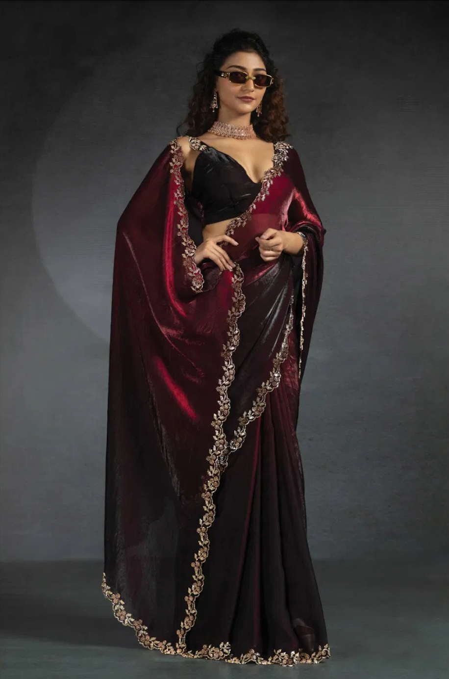 Matrut | Two Tone Elaria Burgundy Saree