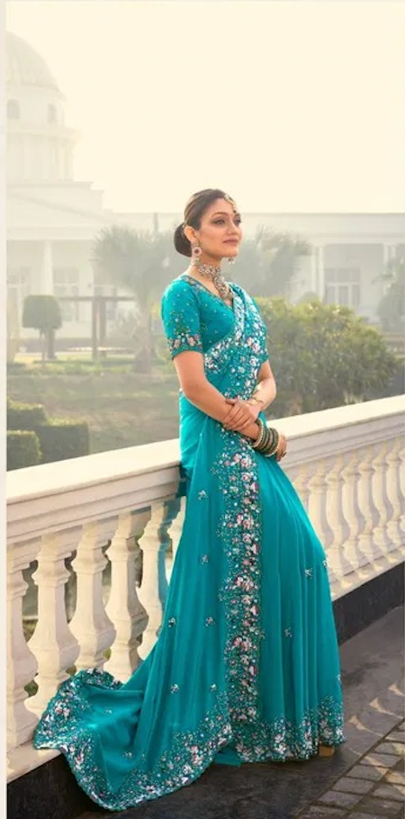Matrut | Shahi Mijaz Aqua Blue Saree