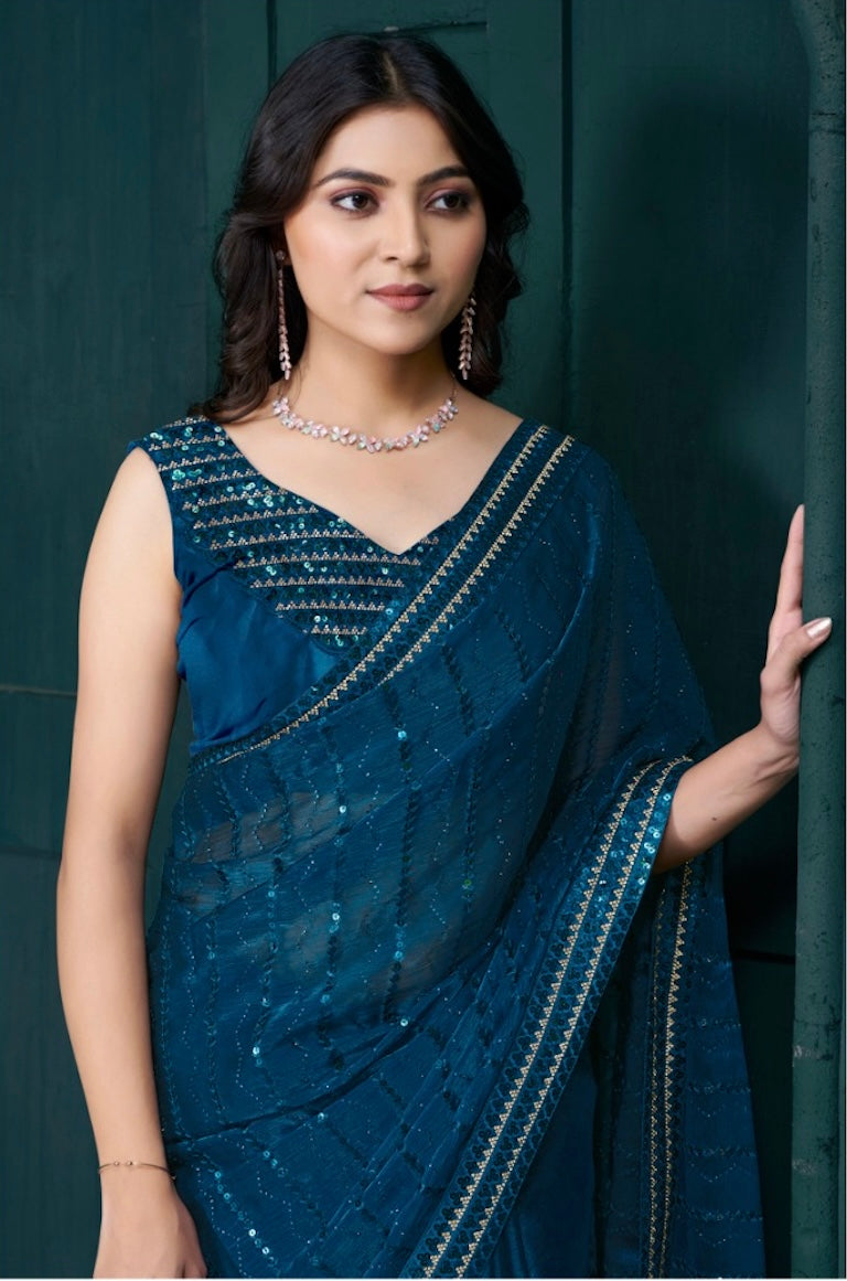Matrut | Kiton Peacock Blue Saree