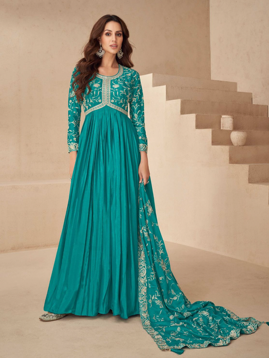 Matrut | Electrifying Elegance Turquoise Blue Gown