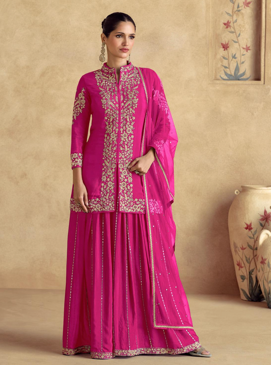 Matrut | Blanc Aura Hot Pink Sharara Suit