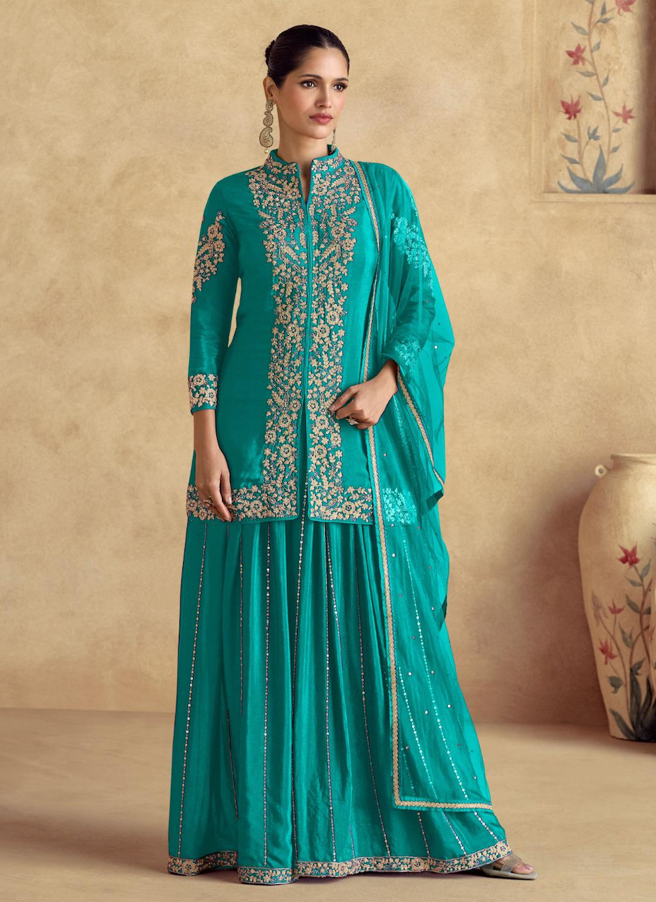 Matrut | Blanc Aura Turquoise Blue Sharara Suit