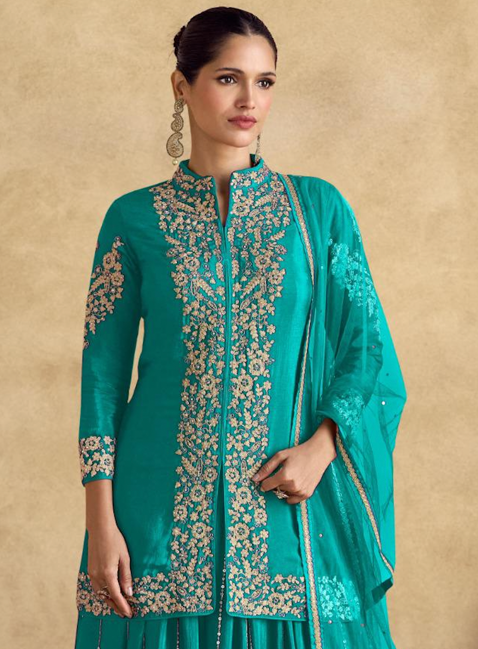 Matrut | Blanc Aura Turquoise Blue Sharara Suit