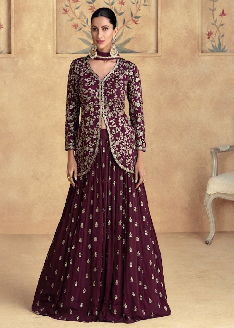 On rent - FULL SET | Kalyani Alfaaz Maroon Lehenga Set