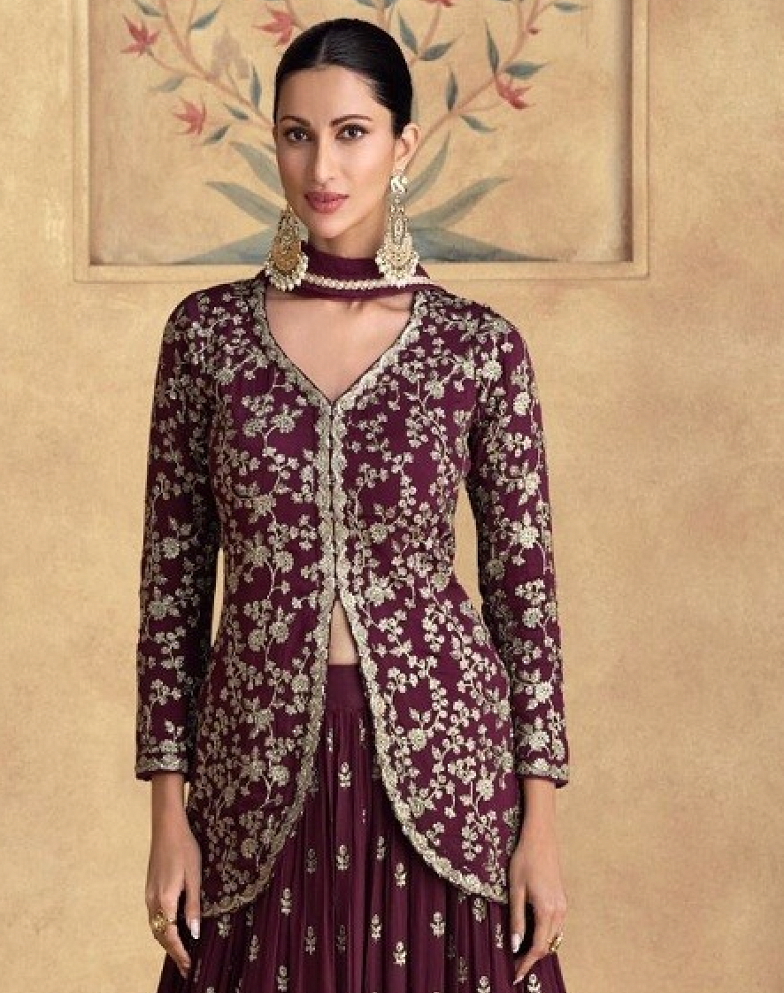 On rent - FULL SET | Kalyani Alfaaz Maroon Lehenga Set
