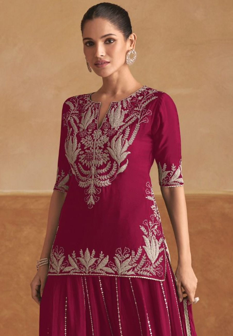 Matrut | Geet Red Short Sharara Suit