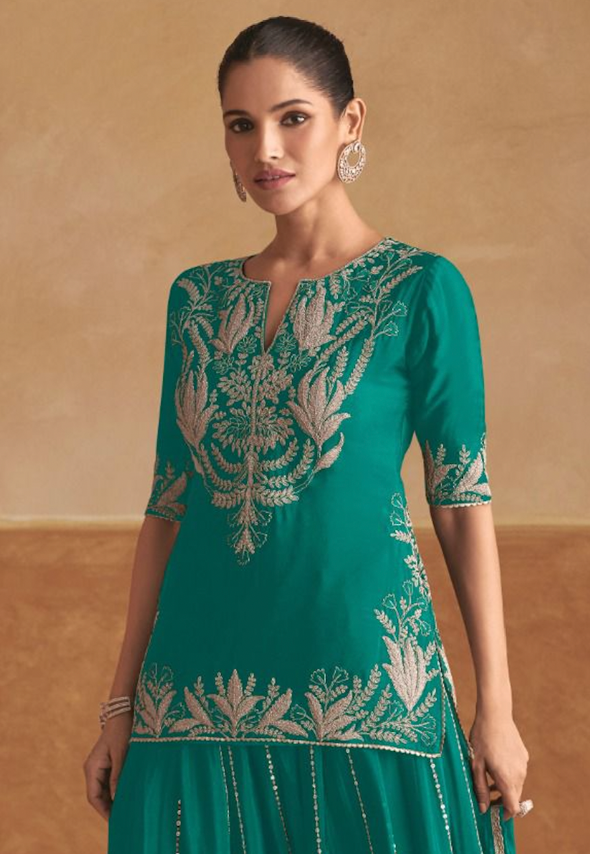 Matrut | Geet Turquoise Blue Short Sharara Suit