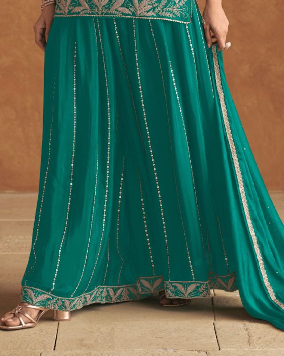 Matrut | Geet Turquoise Blue Short Sharara Suit