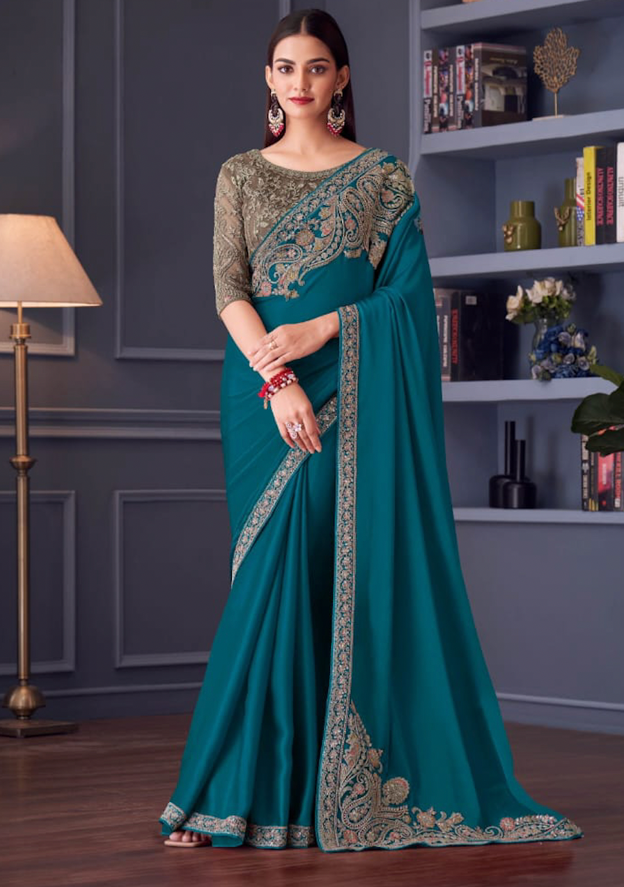 Matrut | Vintage Florence Teal blue Saree