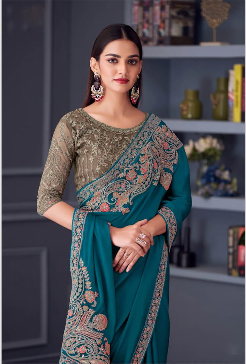 Matrut | Vintage Florence Teal blue Saree