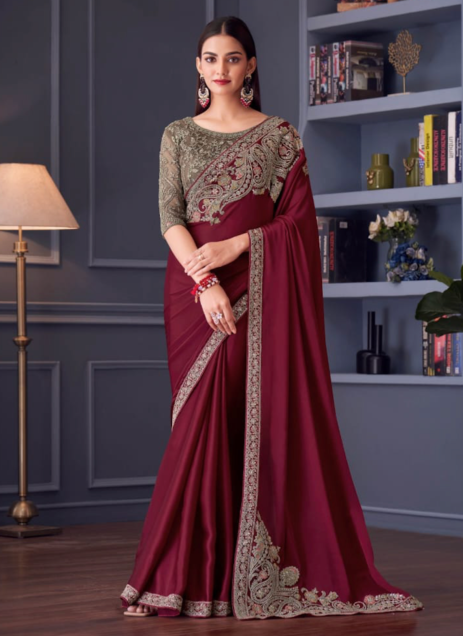 Matrut | Vintage Florence Cherry Red Saree