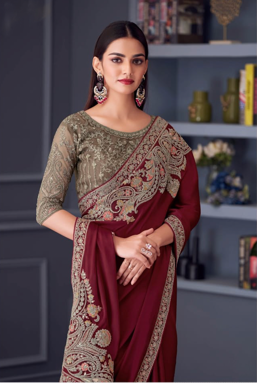 Matrut | Vintage Florence Cherry Red Saree