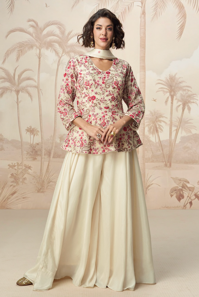 Matrut | Quantum Floral White Sharara Suit
