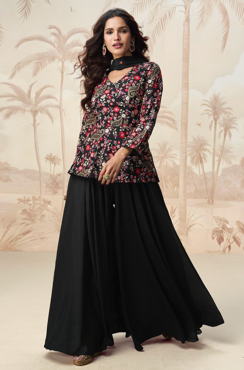 Matrut | Quantum Floral Black Sharara Suit