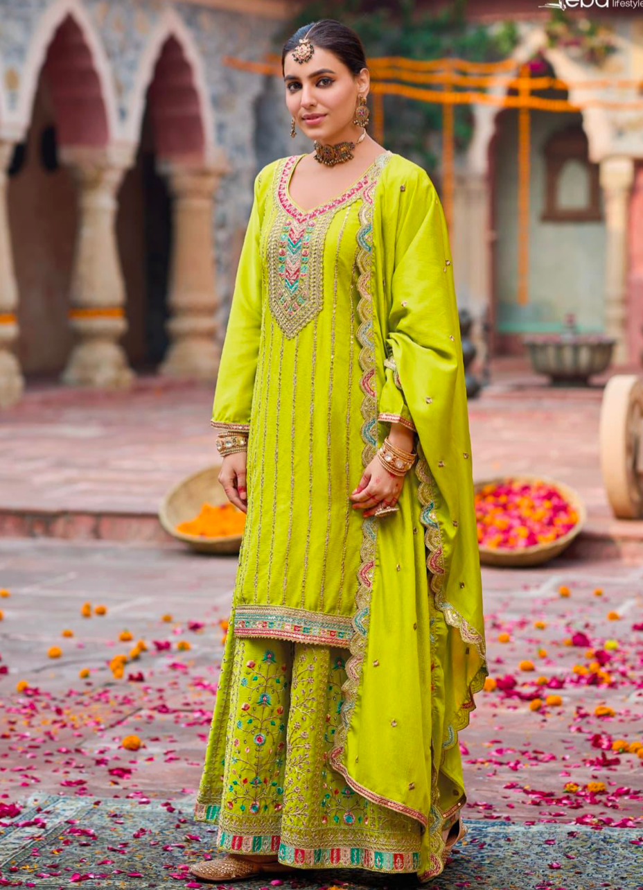 Matrut | Sehnaaz Lime Green Sharara Suit