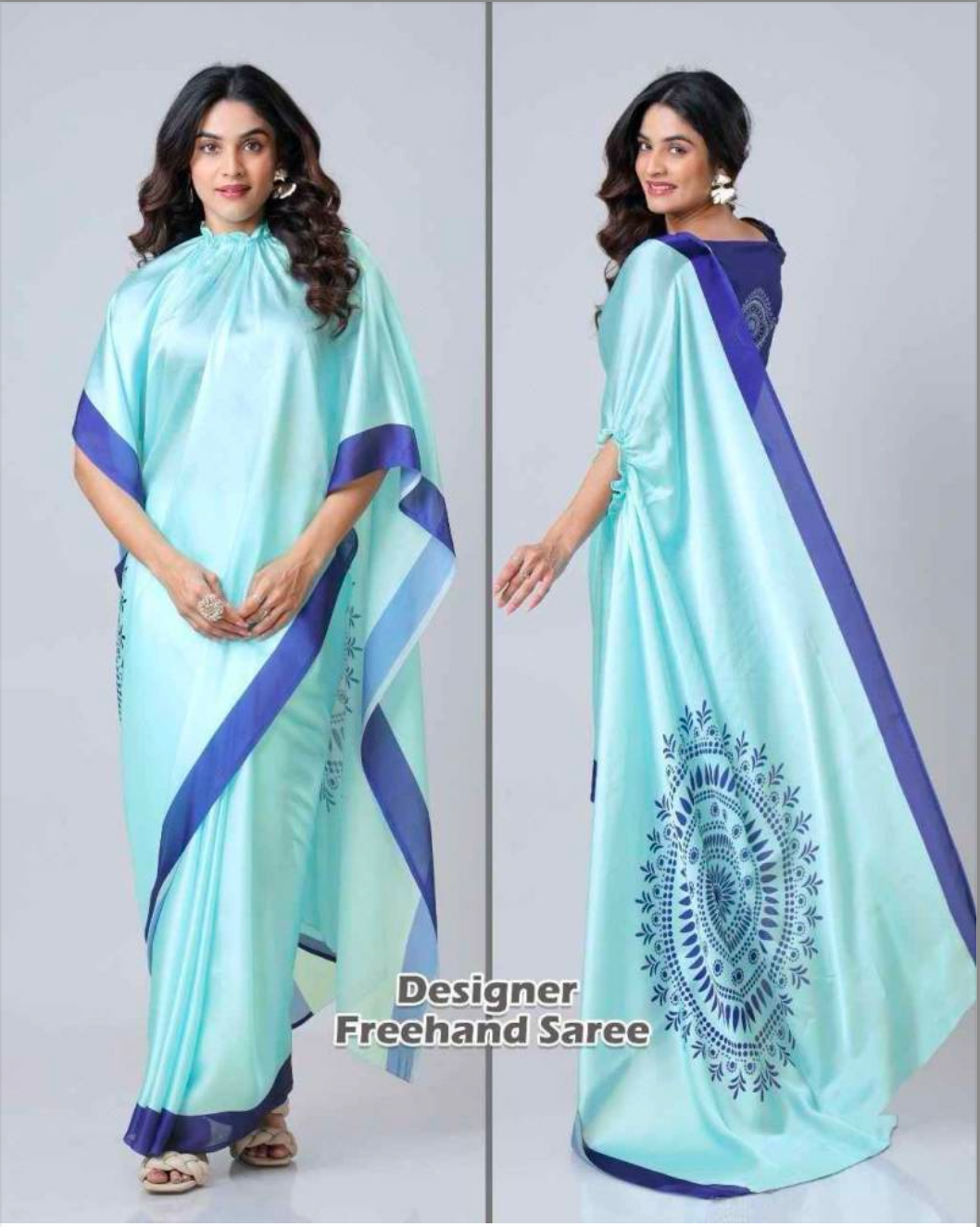 Matrut | Bubbly Sky Blue Freehand Saree