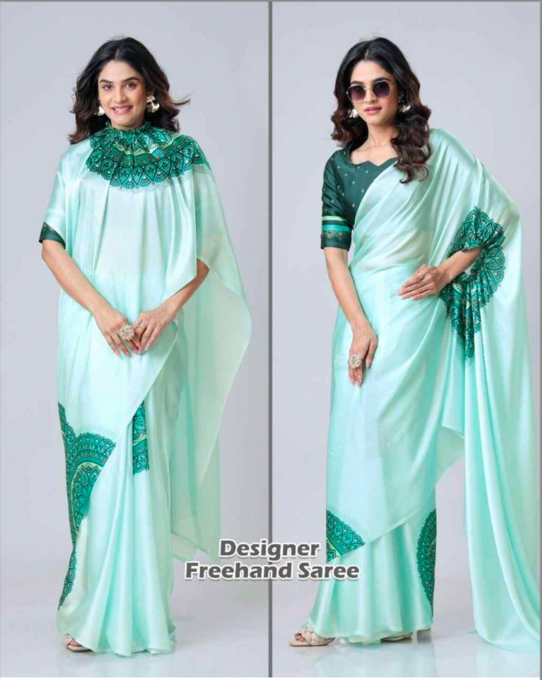 Matrut | Bubbly Sea Green Freehand Saree