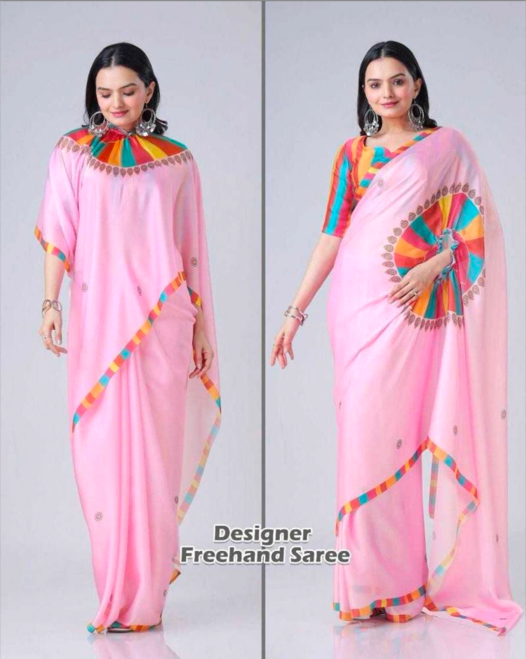 Matrut | Bubbly Pink Freehand Saree