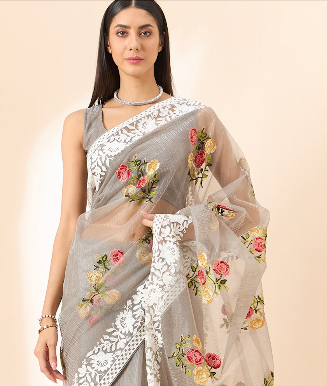Matrut | Eira Floral Grey Saree