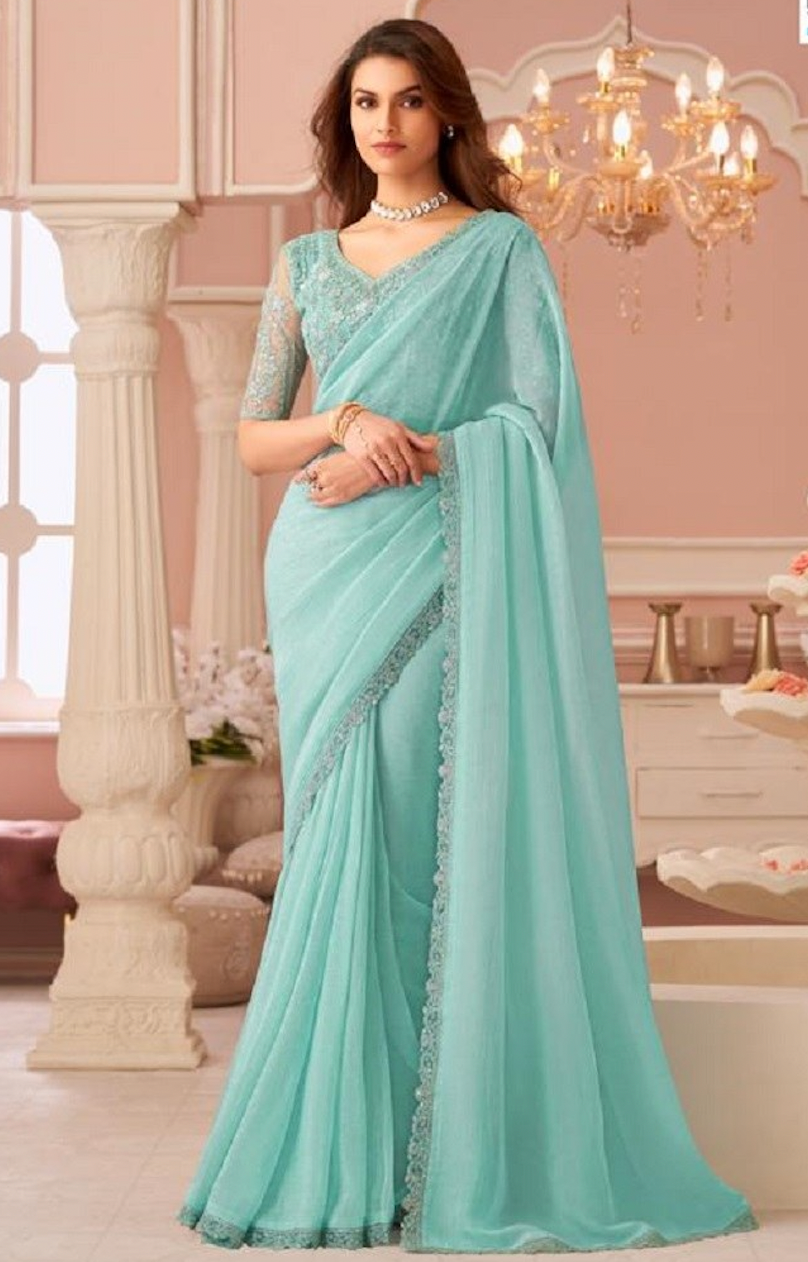 Matrut | Rouge Radiance Sky Green Saree