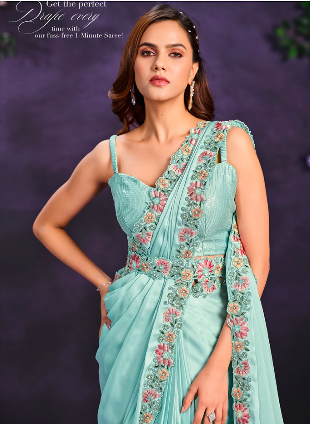Matrut | 1 min Saree Sky Blue Riona