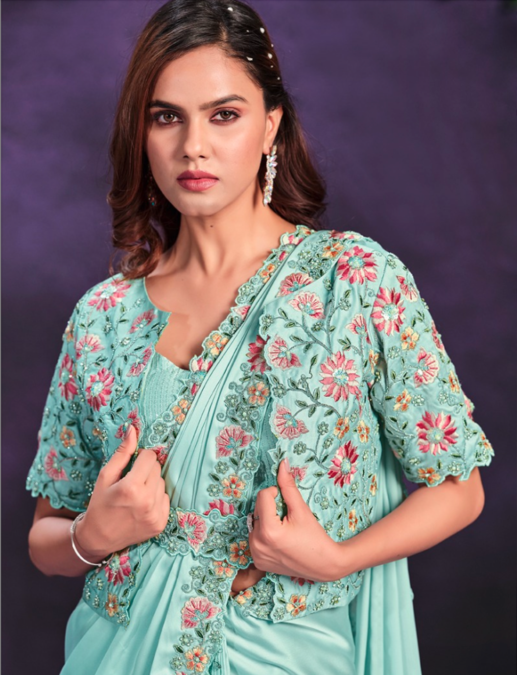Matrut | 1 min Saree Sky Blue Riona
