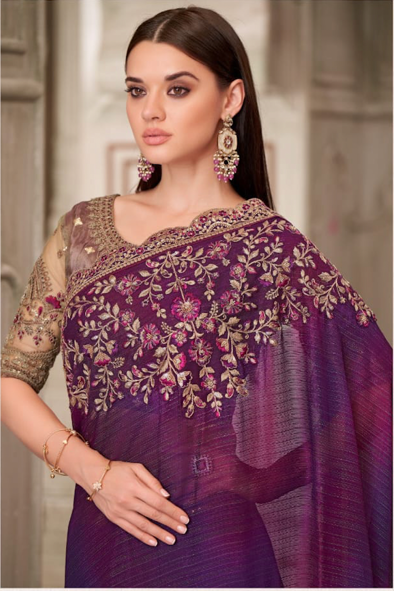 Matrut | Silver Screen Mulberry Shimmer Saree