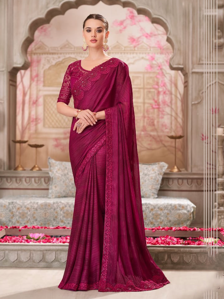 Matrut | Silver Screen Wine Shimmer Saree