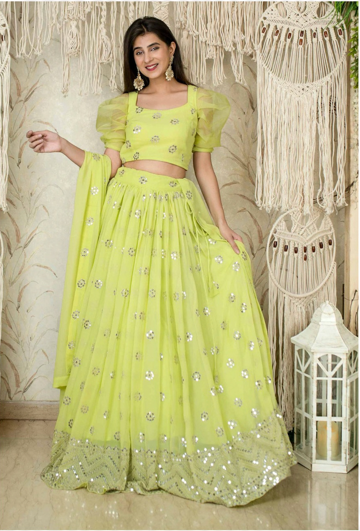 Matrut | Amber Blaze Lime Green Lehenga