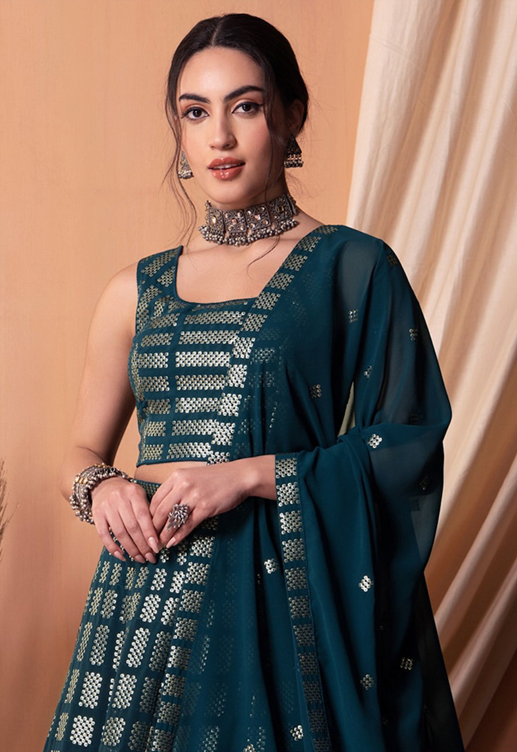 Matrut | Amber Blaze Teal Blue Lehenga