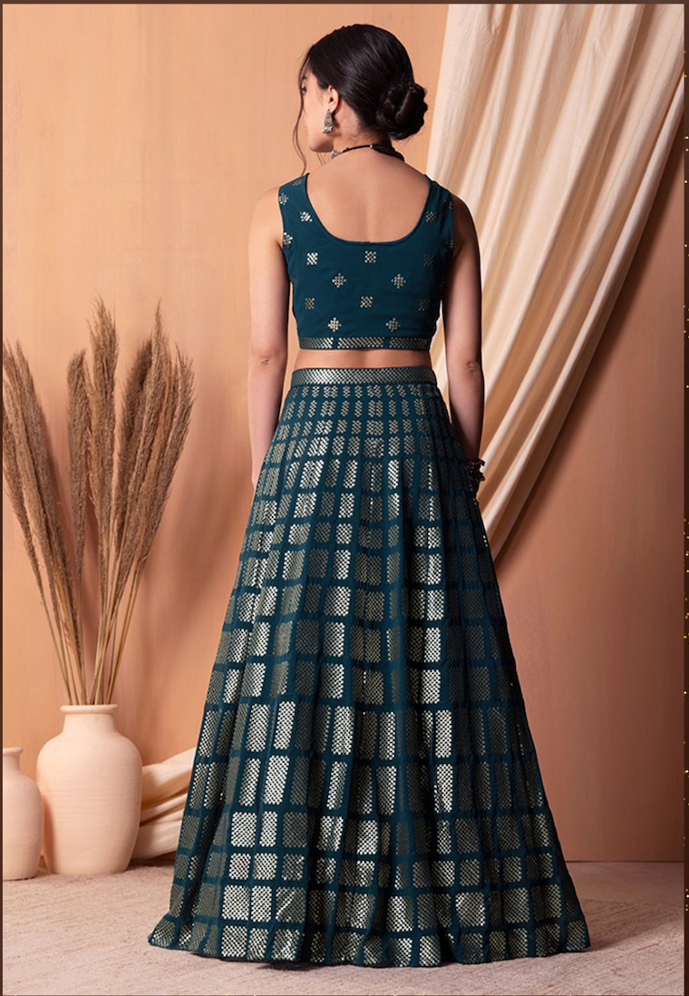 Matrut | Amber Blaze Teal Blue Lehenga