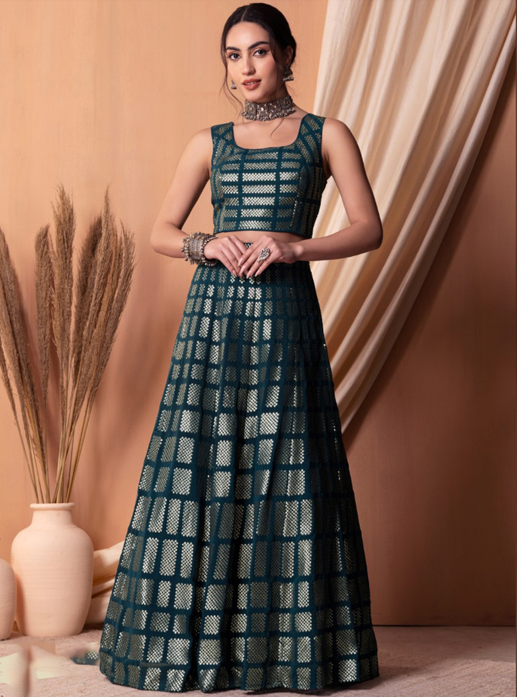 Matrut | Amber Blaze Teal Blue Lehenga