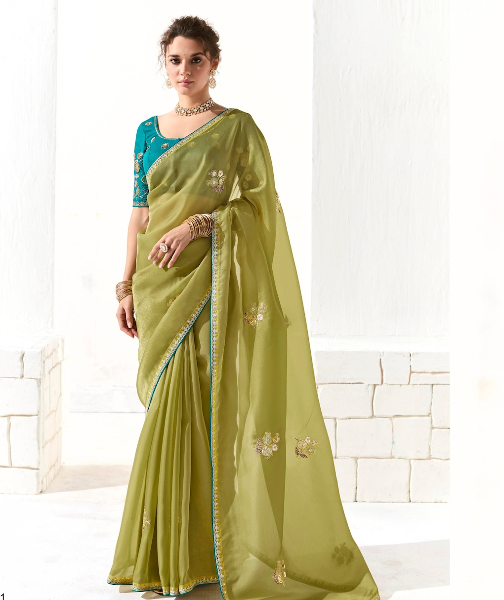 Matrut | Cherry Chant Pista Green Saree