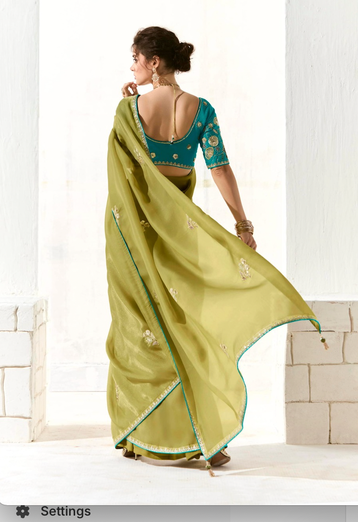 Matrut | Cherry Chant Pista Green Saree