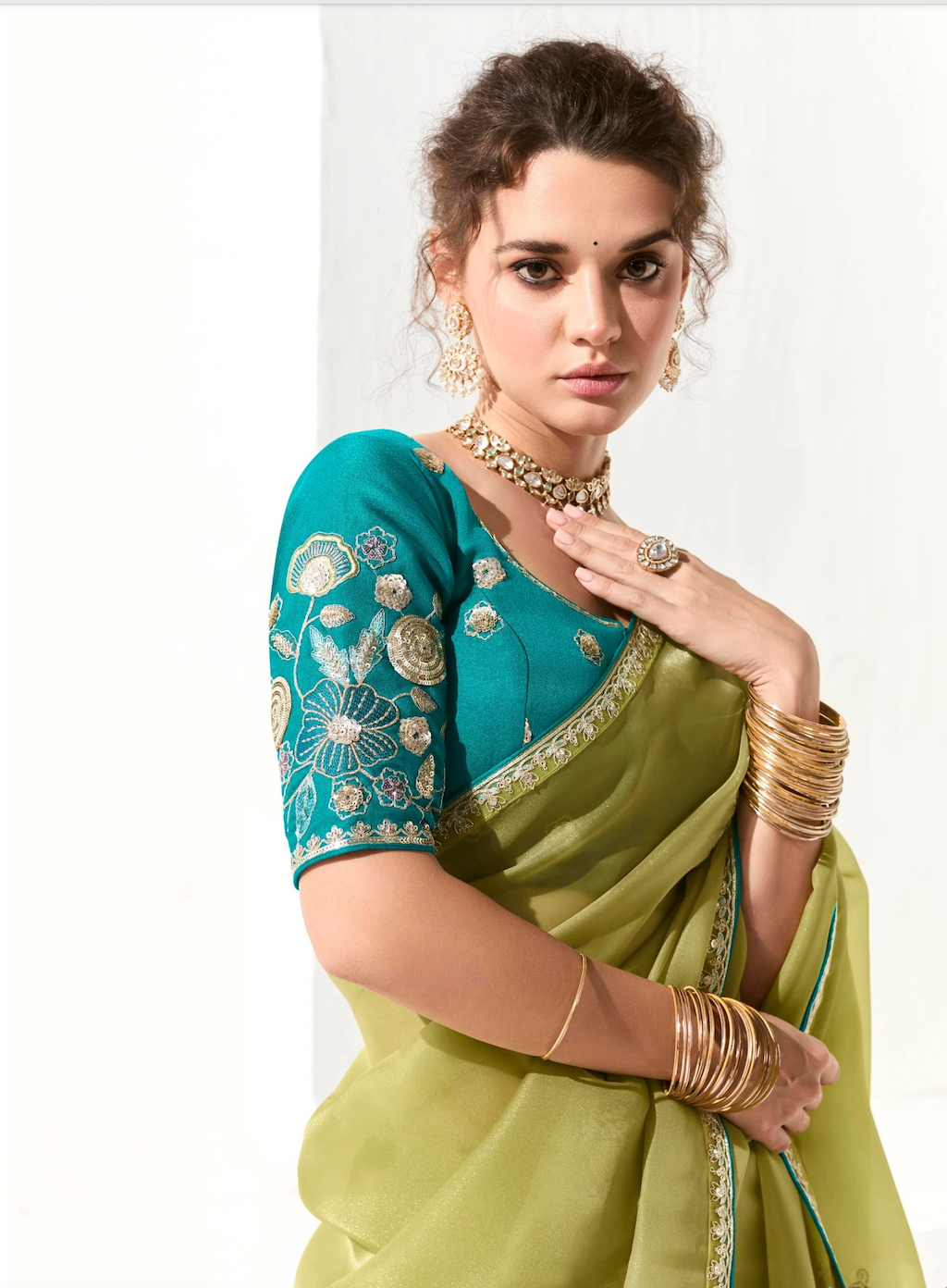 Matrut | Cherry Chant Pista Green Saree