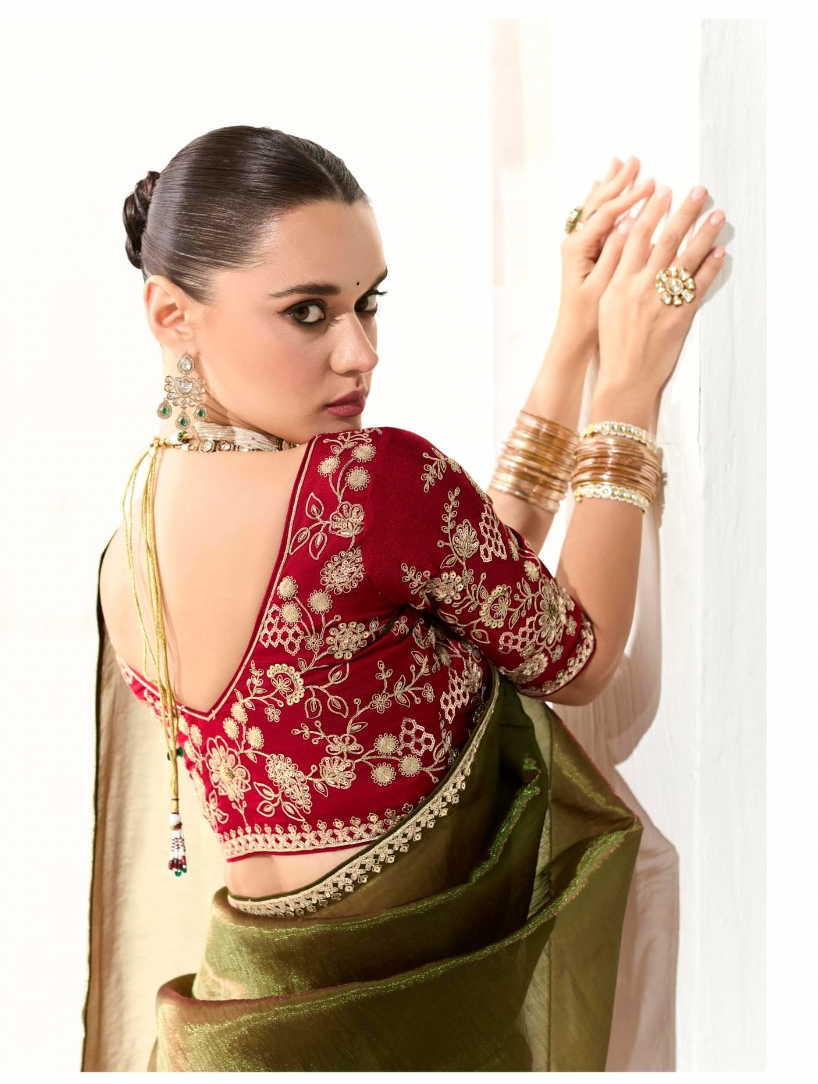 Matrut | Cherry Chant Olive Green Saree